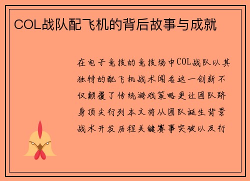 COL战队配飞机的背后故事与成就